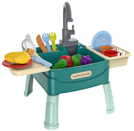 tinysiry Jouets d'évier de Cuisine avec Eau Courante 23 pièces/Ensemble Jouets de lavabo Cyclisme Eau Amusant enlever Les Pieds de Table Vie Cognition Enfants Cuisine Mini Lave-Vaisselle Jouets cad