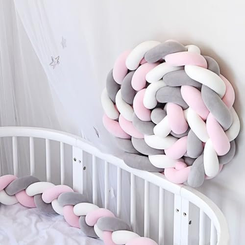 Edumov Bettschlange Geflochten, Bettschlange, Nestchenschlange Geflochtenes, Seitenschläferkissen Kopfkissen Baumwolle Schlafkissen Kissen Knotenkissen, Rosa Weiß Grau, 200CM