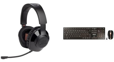 JBL Quantum 350 Over-Ear Gaming Headset – Wireless 2.4 GHz und USB-C-Anschluss & Cherry DW 9100 Slim, kabelloses Tastatur- und Maus-Set, Deutsches Layout