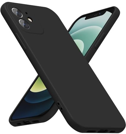 LoeoeL for iPhone 12 Phone Case Silicone, Minimalist Ultra Thin Slim Soft Rubber Gel Solid Color Matte TPU Cute Case for Women Men, Girly Plain Aesthetic Design & Camera Cover Protection, Black