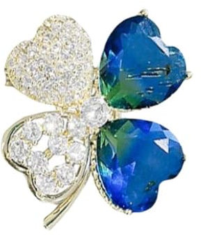 QEOTOH Lucky Green Vierblättriges Kleeblatt Brosche Strass Grün Kleeblatt Brosche Pin Vier CZ Blatt Kleeblatt Irische Glücks Strass L, 1 PC