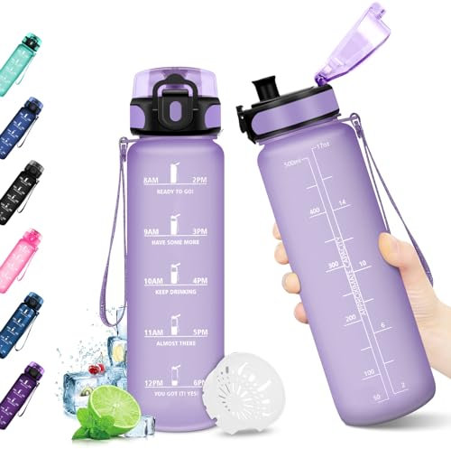 KollyKolla Trinkflasche Kohlensäure Geeignet Kinder, 500ml, Sport Trinkflasche mit Zeitmarkierung, Auslaufsicher Wasserflasche Kohlensäure Geeignet für Kinder, Fahrrad, Schule, Maedchen, Junge