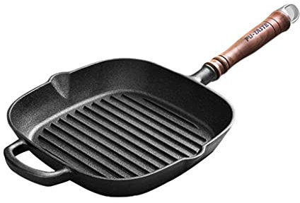 Cast Iron 3mm Deep Griddle Lines Frying Pan Removable Handle Steak Pan Square 25 * 25cm