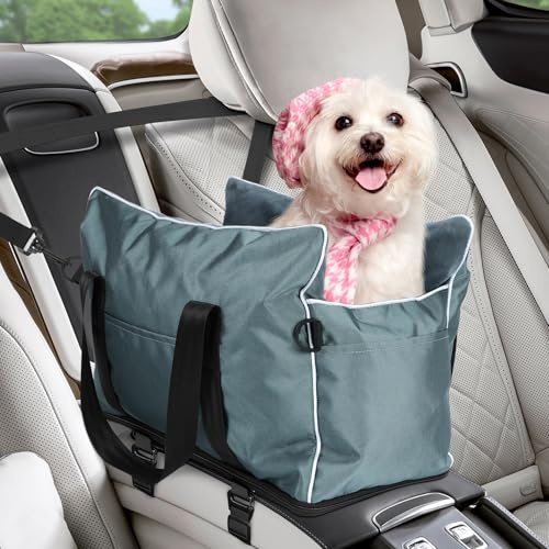Hunde Autositz für kleine Hunde Katzen, Mittelkonsole für Hunde,Abnehmbare Waschbare Haustier-Autositze mit Pelzigem für kleine Welpen, Weich und Warm (Grau,)