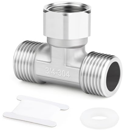 ERGAOBOY 1 pieza de acero inoxidable 304 conector en T flexible y móvil de 3 vías, conector macho en forma de T de 3/4 con tuerca giratoria para rociador, válvula angular y brazo de ducha