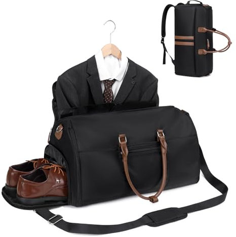 Eslcorri Travel Garment Bags Duffle Suit Bag Convertible Backpack for Men Women, Foldie Overnight Luggage Bag for Business Trip, Black, 22*12.6*9.8 inch, Garment Bag Duffel Bag With Shoe Compartment