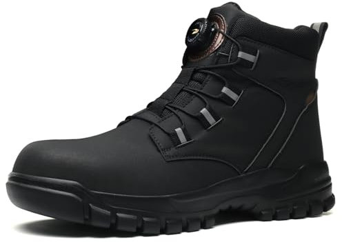 NACKINg Sicherheitsschuhe Arbeitsschuhe Herren Damen Leicht Stahlkappe Atmungsaktiv Sicherheitsstiefel rutschfest Arbeitsstiefel mit Drehknopf, Schwarz, EU 43