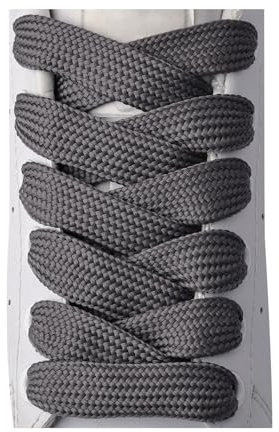 Olukssck 2 Paia Lacci Scarpe Piatti, Stringhe Larghe per Scarpe Sportive, Scarponcini, per Adulti e Bambini - Larghezza 15 mm, Grigio, 94cm