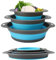 Surwin Passoire Pliable, 3 Pcs Silicone Passoire Cuisine,Compacte Passoire Cuisine Pliable, Passoire Retractable Passoire Pates, Grande Petite Portable Panier de Fruits (Bleu)