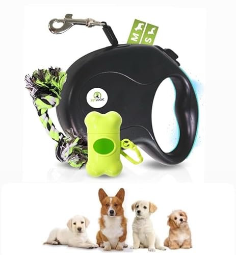 Correa Extensible para Perro con Portabolsas y Juguete, Kit de Paseo Completo y Resistente para Perros Pequeños y Medianos, Correa Flexible Larga para Paseos controlados, Bloqueo Seguro