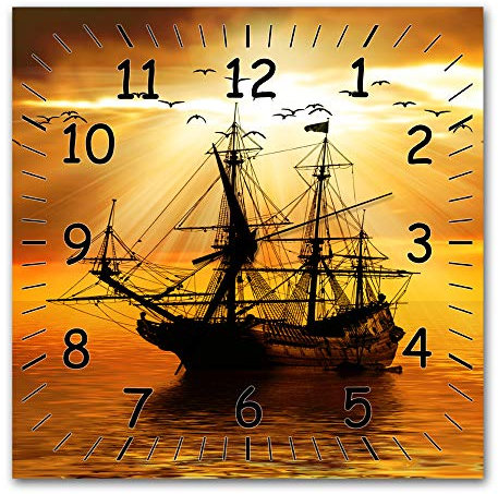 Bilder-Manufaktur BM Funk Quarz Wanduhr Funkwanduhr Funkwanduhren Funkuhr Funkuhren kein Ticken lautlos geräuschlos leise modern ohne Tickgeräusche groß XXL Wohnzimmer Küche Segelboot Meer 9349-1a SZ