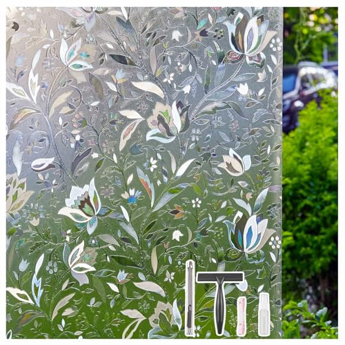 LEMON CLOUD Film Electrostatique pour Fenêtre Anti-UV Décoratif Anti Regard Motif Tulipes Fleurs (44,5 x 200 cm avec Outil)