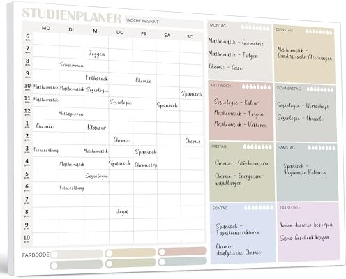 BIROYAL Studienplaner, A4, 50 Blätter - Lehrerbedarf, Wochenplaner Block für Schüler - Study Essentials, School Supplies, Schulsachen, Stundenplan - Lernplaner zum Beschriften und Abreißen