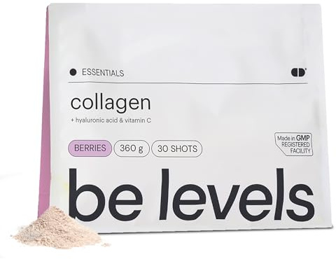 Kollagen Peptide Pulver Hochdosiert Hydrolysiertes mit Vitamin C + Hyaluronsäure für Gelenke Haut Haare Nägel 360g Glutenfrei und Laktosefrei Waldfruchtgeschmack Collagen be levels