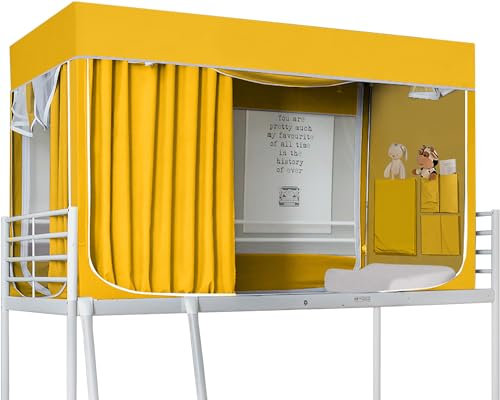 Carpa portátil para cama individual con 3 puertas y tela opaca amarilla (190 x 90 x 90 cm)