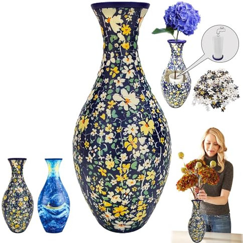 3D-Puzzle-Vase, 3D-Puzzles für Erwachsene, einzigartige Kunstblumen-Puzzles für Blumenarrangement und Heimdekoration, abnehmbarer Puzzle-Pflanzgefäß aus 160 gebogenen Kunststoff-Puzzleteilen (Blume)