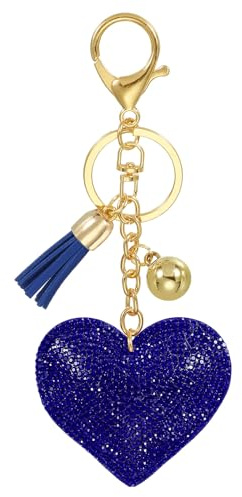 PATIKIL Liebe Schlüsselanhänger Glitzer Strasssteine, Bling Rhinestone Schlüsselanhänger Herz Charm Anhänger für Taschenanhänger Damen Handtaschen Dekor Autoschlüsselanhänger, Blau
