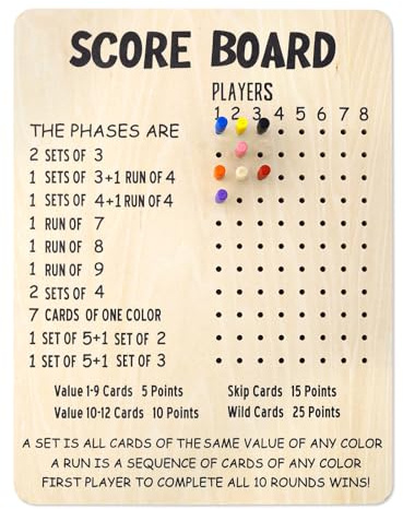 Gosknor Punktetafel Stufe 10, aus Holz Punktezähler für Brettspiele mit 8 farbigen Stiften Spaß Tischbrett Kartenspiel und Zubehör für Party Familie Erwachsene Kinder Spieler Spieleabend
