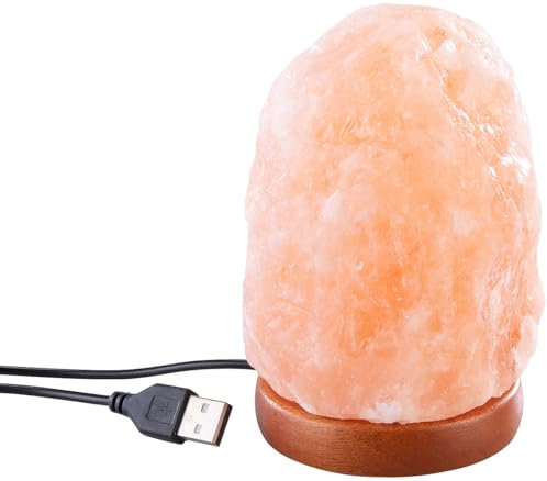 Lunartec Nachttischlampe: Kleine LED-Salzkristall-Lampe mit USB-Betrieb, 700-900 g (LED-Salzlampe, Kristall Lampen, Wohnzimmerleuchten)