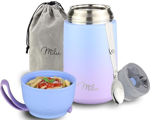 Milu® Thermobehälter für Essen 800ml, Edelstahl, Thermo Lunchbox, Suppenbehälter to go, Thermobox, Thermodose zum Warmhalten Suppen, Babybrei, Speisebehälter, breiwärmer unterwegs, Blau Violett 800ml