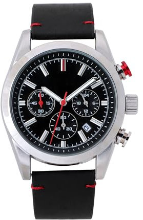 NUOVO Herrenuhr Herren Chronograph mit schwarzem Lederarmband Silbernes GEH?use Klassische Herrenuhr Wasserdicht Analoguhr Kalender Casual Business Uhr Elegantes Geschenk f¨¹r M?nner