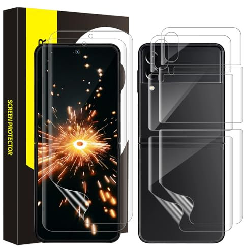 Bodyguard TPU Verre Trempé pour Samsung Galaxy Z Flip 4 5G film, Couverture 3D Anti-Rayures Protection écran, Sensibilité Sans Bulles, 2+2 Pièces film de Verre arrière+Z Flip 4 Vitre Protection