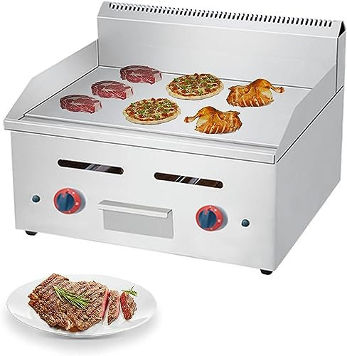 XSDAJSD Plancha de Gas para Restaurante, de 2 quemadores, Manual, Resistente, de Superficie Plana | Parrilla portátil de Acero Inoxidable, de Gas propano, para Barbacoa, Cocina casera
