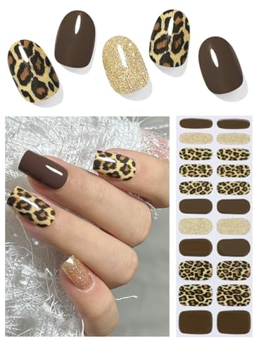 UV Free Gel Nagelfolie, 22 pcs Leopard Nagelfolien Selbstklebend No UV für Nagel DIY zu Hause