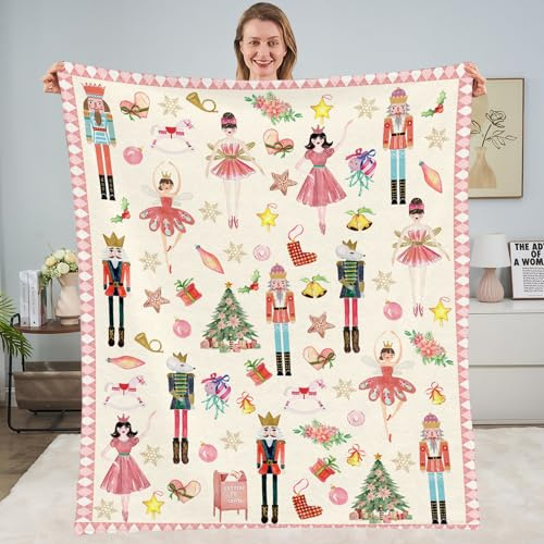 iftoday Weihnachtliche Nussknacker-Decke, Nussknacker-Ballettdecke, rosa Nussknacker, Weihnachtsdekoration, Urlaub, weiches Flanell, Zuhause, Party, Weihnachten, Überwurfdecke, 127 x 152 cm