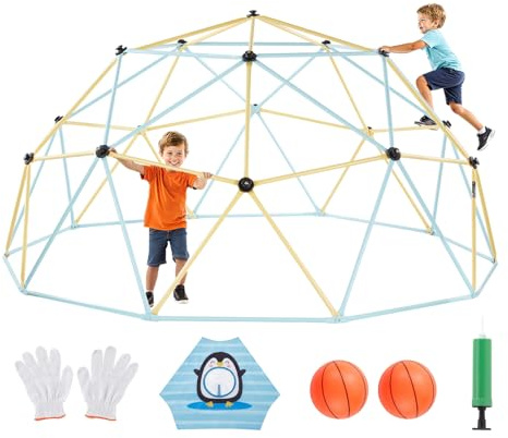 VEVOR Struttura da Arrampicata Geometrica con Cupola da Arrampicata e Rete (305 cm), Capacità di Carico 453 kg, Attrezzatura da Arrampicata per Bambini dai 3 ai 10 Anni, Parco Giochi, Blu Giallo