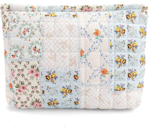 Flower Makeup Bag for Women Cute Makeup Pouch for Purse Zipper Cosmetic Bag Large Capacity Quilted Canvas Aesthetic Travel Toiletry Bags, AH Bee Flower, Floral