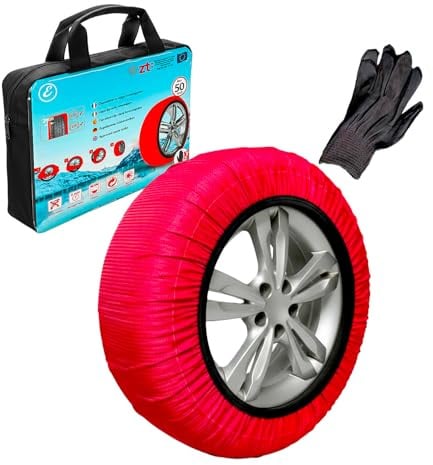 Calze da Neve Omologate EN 16662-1 Per Auto SUV Furgoni Coppia di Catene Tessili Antisdrucciolo per Pneumatici R14-R22 Facili da Montare Con Guanti e Borsa (Xl)