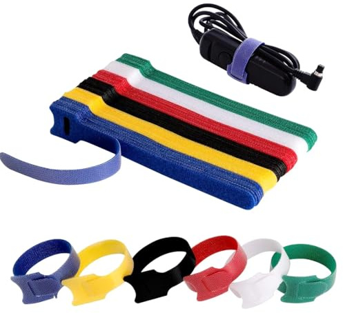 60 Fascette per Cavi in Velcr Riutilizzabili, Set di Fascette Reggicavo Regolabili in 6 Colori per Organizzazione Cavi in Casa, Ufficio, Giardino (12x150mm)