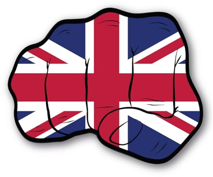 Aufkleber mit Union Jack Faust Motiv | Vinyl Sticker in leuchtenden Rot, Weiß, Blau | kraftvoller Cartoon Stil, wetterfest mit Schutzlaminat | Stickerfreaks | 25x20cm (XL)