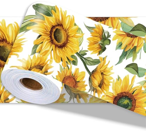PRESSINART Sunflower Wall Border Wallpaper Border Decal Peel and Stick 197 x 4 Inch Sunflower Pattern PVC Decorative Molding Trim Stickers for Bathroom Laundry Kitchen Backsplash Home Decorations