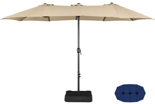 Yaheetech Sombrilla de Jardín Grande 385cm con Toldo Triple y 12 Varillas | Metálica Estable, Protección UV, Mástil de 4,8 cm, Incluye Base y Bolsas de Arena, Ideal para Terraza/Patio/Exterior/Fiestas