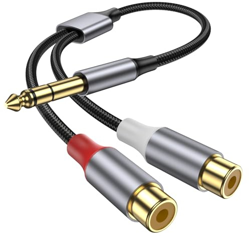KAYQINHO 6.35 mm to 2RCA Cable, 6.35mm 1/4 Inch to 2 RCA Plug Audio Insert Cable, Gold Plated 1/4'' Male to Dual RCA Female Y Spliter Adapter Cable for Guitar, Piano, Speaker.