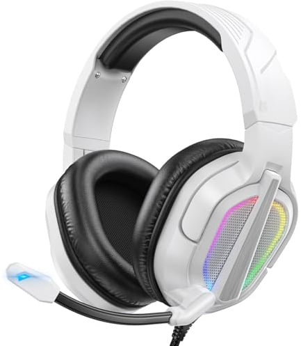 PG2 Foldable RGB Gaming Headset for PS4, PS5, PC, Xbox One, Switch Multiplatform Gaming Headset with LED - Foldable Over-Ear Noise Cancelling Headphones, 3.5 mm Cable, White