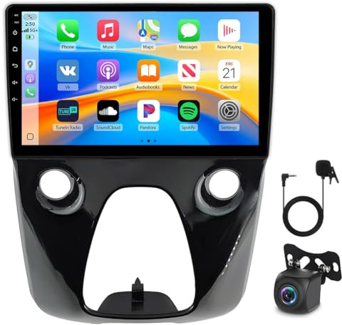 2+64G Android 14 Autoradio für Peugeot 108/Toyota Aygo B40 2014-2021 mit Wireless Carplay Andorid Auto, 10 Doppel Din Radio Touchscreen GPS Navi Bluetooth WiFi FM/RDS SWC Rückfahrkamera