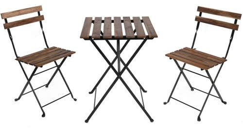 Set Bistro, tavolino + 2 sedie, comodo e portatile, utile per arredo bar, arredo giardino, picnic, semplice ed elegante (Acacia, Marrone)
