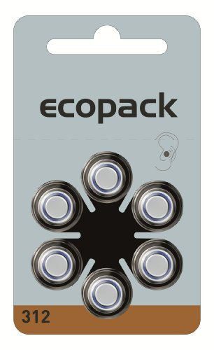 60x Ecopack Hörgerätebatterien Typ 312 – Mercury Free, Zinc Air PR41 (ZL3) – Langlebige Hörgeräte Batterie – Kompatibel mit Oticon, Siemens, Phonak
