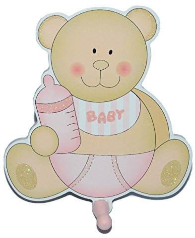 Garderobenhaken - Teddybär mit Babyflasche - aus Holz rosa Kinder mit 1 Haken - Baby Kinderzimmer - Garderobe - Kleiderhaken Wandhaken/Badezimmerhaken -..