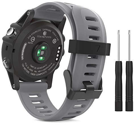 MoKo Armband Kompatibel mit Garmin Fenix 3/3 HR/Fenix 5X/5X Plus/Tactix Charlie/Descent Mk1/Quatix 3, Silikon Ersatzarmband Sportarmband Uhrenarmband mit Werkzeug, Grau
