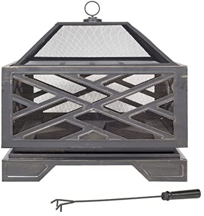 La Hacienda Brooklyn Deep Brasero en Acier avec Grille de Cuisson, Effet Bronze, 58236