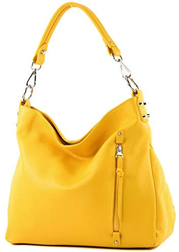 modamoda de T183 Damen Schultertasche Handtasche Tragetasche Echtleder Groß handmade in Italy, Farbe:Rapsgelb