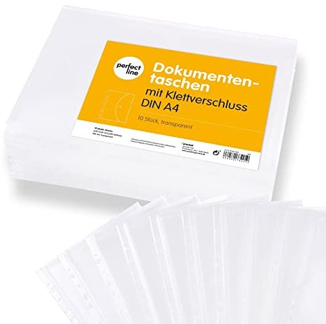 perfect line - 10 Dokumententaschen DIN-A4, Sammelmappe mit Klettverschluss, stabile Dokumentenmappe transparent