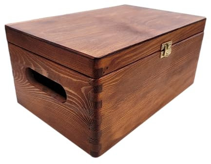 Wooden Box 30x20x13.5 cm with Lid and Handles lockable Latch in Brown Color