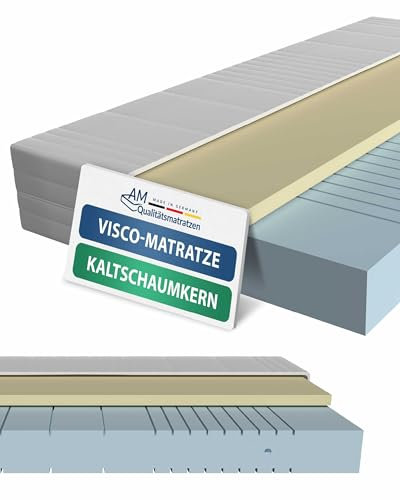 AM Qualitätsmatratzen 7 Zonen Viscoschaum Matratze 90x200 H3 - Made in Germany - Oeko TEX zertifizierte Memory Schaum Matratze 90x200-20 cm Hoch - Hybridschaummatratze 90x200 H3 mit Viscoauflage