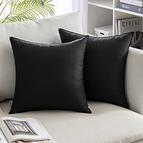MIULEE 2er Set Outdoor Kissenbezug wasserdichte Kissenbezüge Sofakissen Dekorativ Couchkissen Wetterfeste Kissenhülle Zierkissen Bezug Weich für Sofa Couch Outdoor Garten Balkon 45x45 cm Schwarz