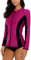 Charmo Ladies Zip UPF 50+ Rash Vest Long Sleeve Athletic Rashguard Tops Swim Shirts Fuchsia/Black XXL